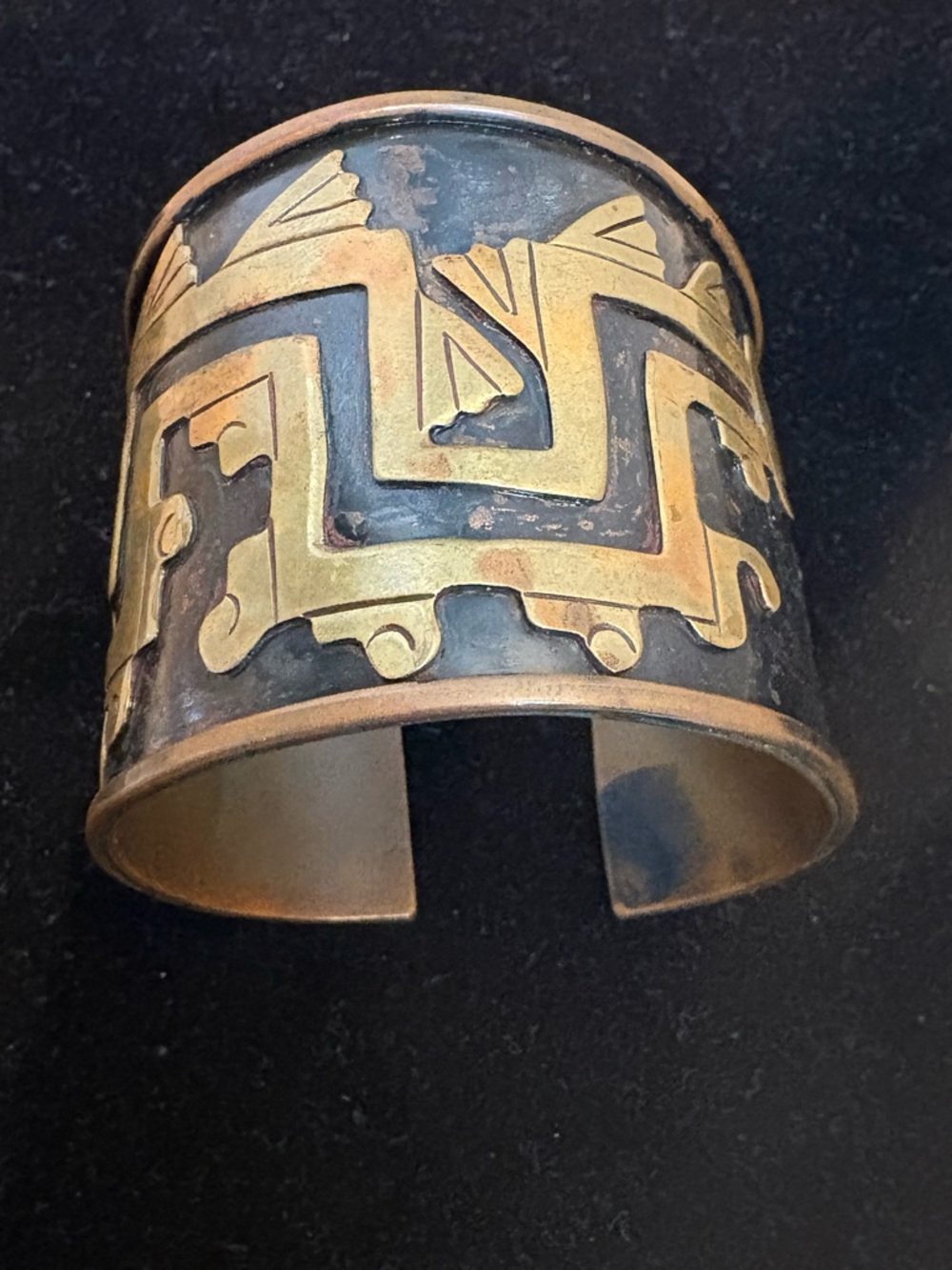Vintage Copper & Brass Dragon Cuff Bracelet from Mexico